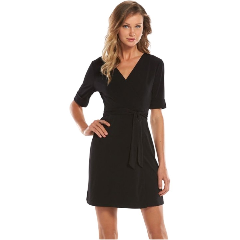 Apt. 9 Black Faux Wrap Dress with Tie Waist Women’s Size XL